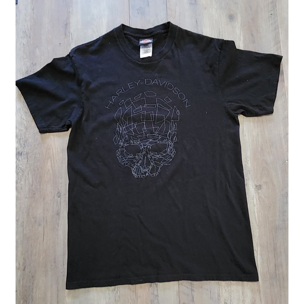 Harley Davidson Motorcycles Black Skull On Black Short Sleeve Shirt Women M